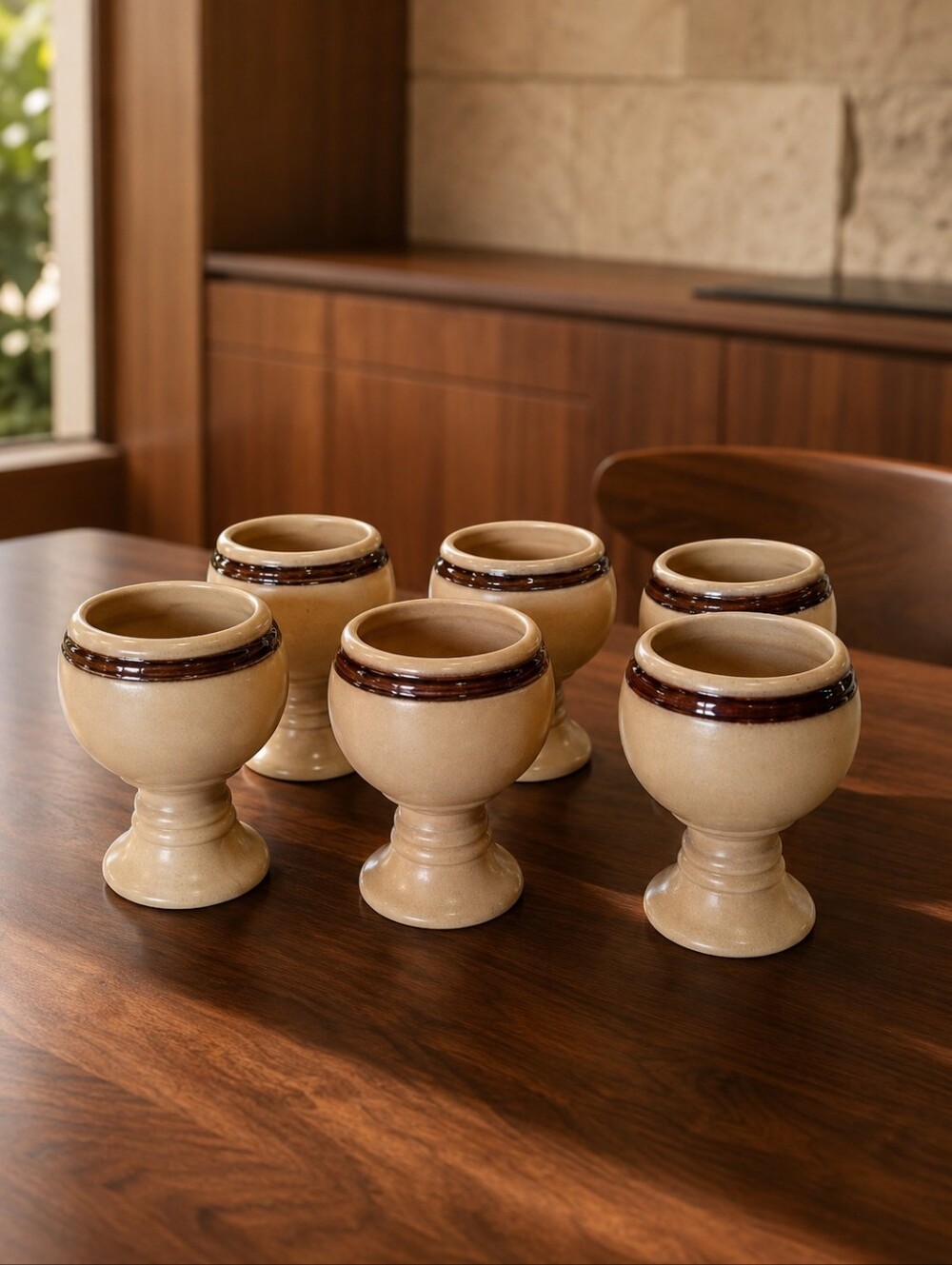 Jean Cartier Beauceware Stoneware Goblets Set 6 MCM Canada C-3456
